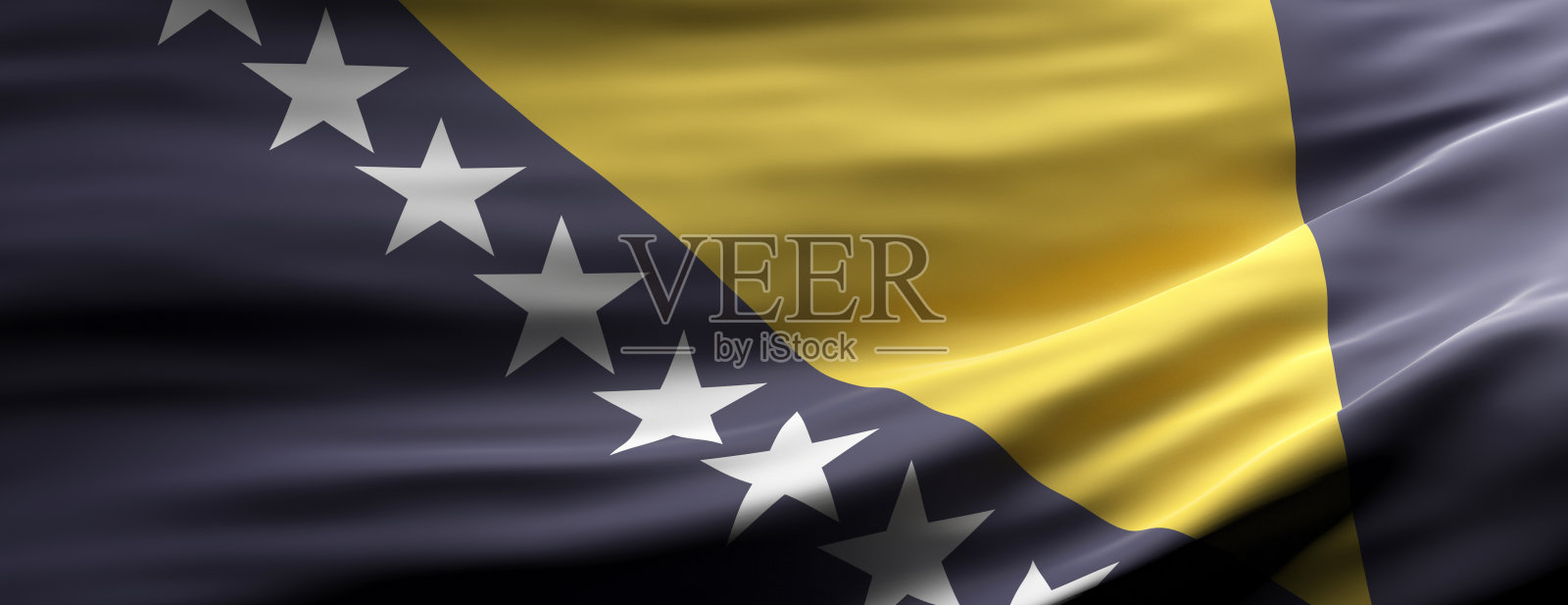 波黑国旗飘扬纹理背景。三维演示照片摄影图片