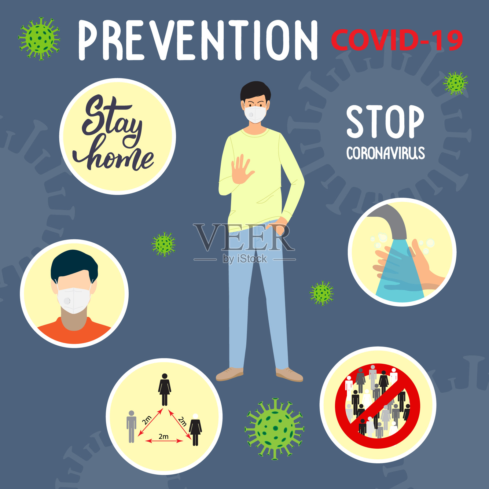 戴医用面具的年轻人插画图片素材