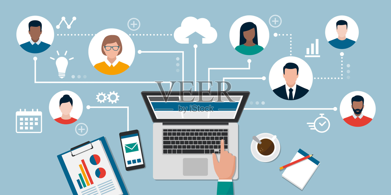 远程工作和在线自由职业插画图片素材