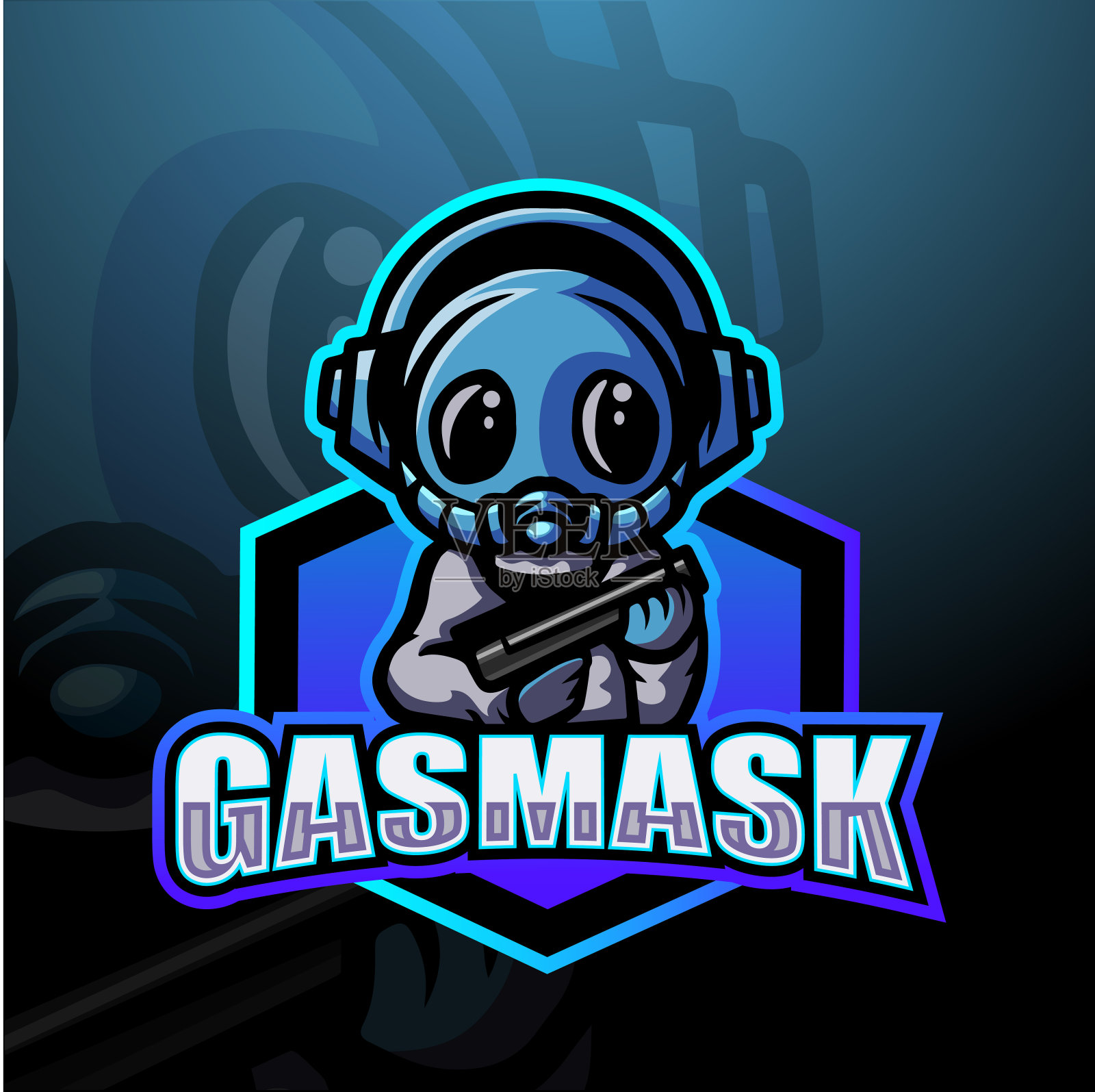 防毒面具吉祥物电竞标志设计插画图片素材