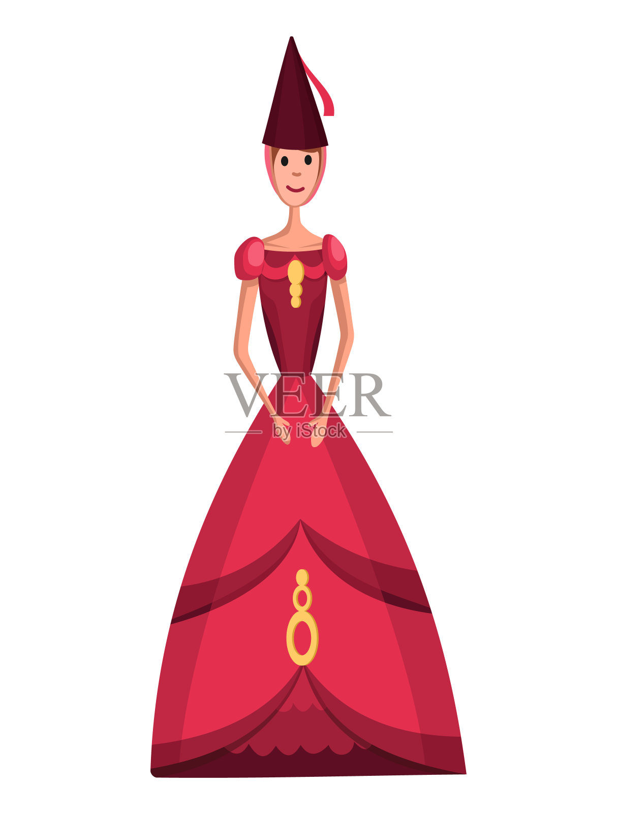 孤立的中世纪公主角色与皇室服装在白色的背景。童话故事。神奇的王国的性格。帝王向量可爱的剪辑艺术设计元素图片