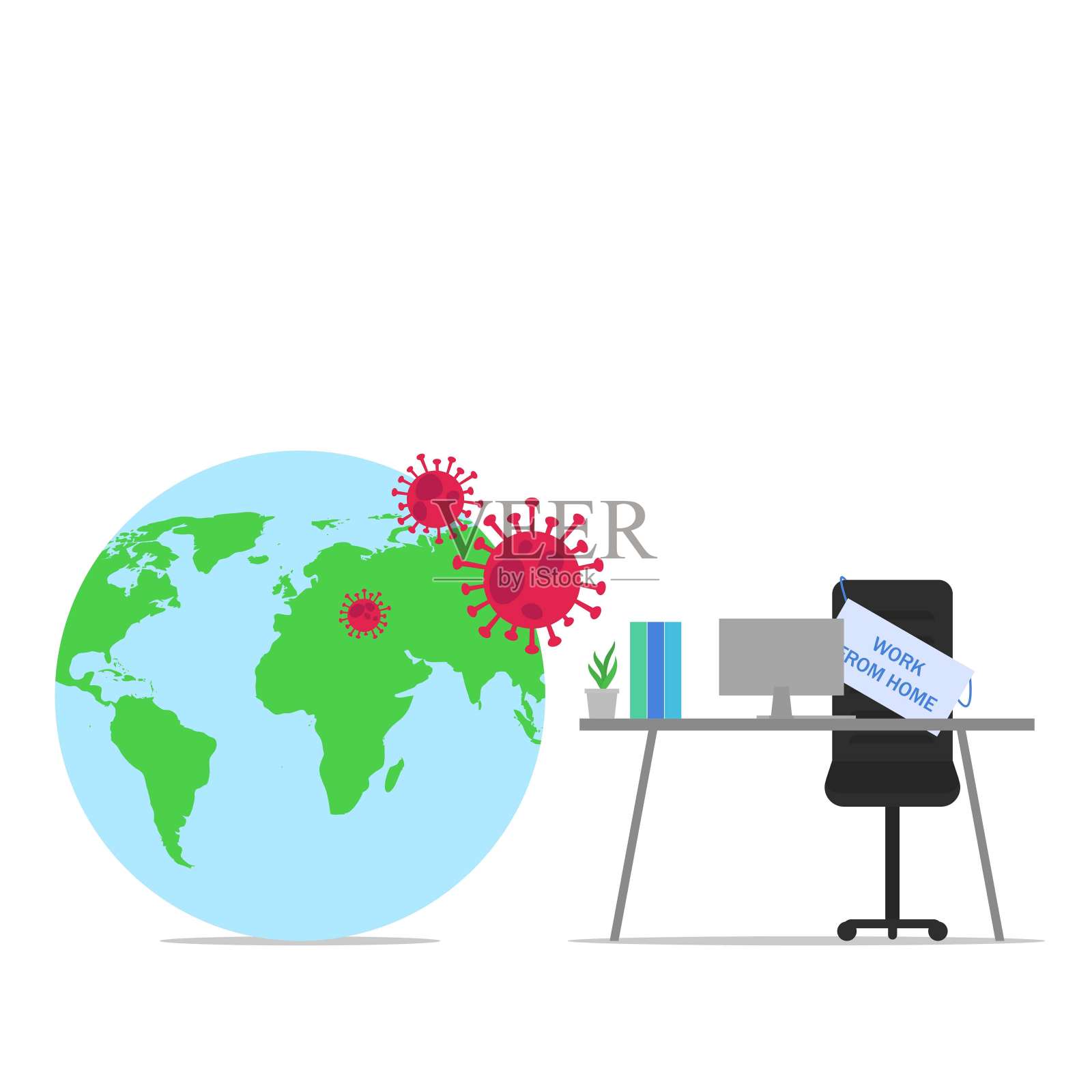 业务平面矢量概念世界在电晕大流行和人们在家工作。插画图片素材