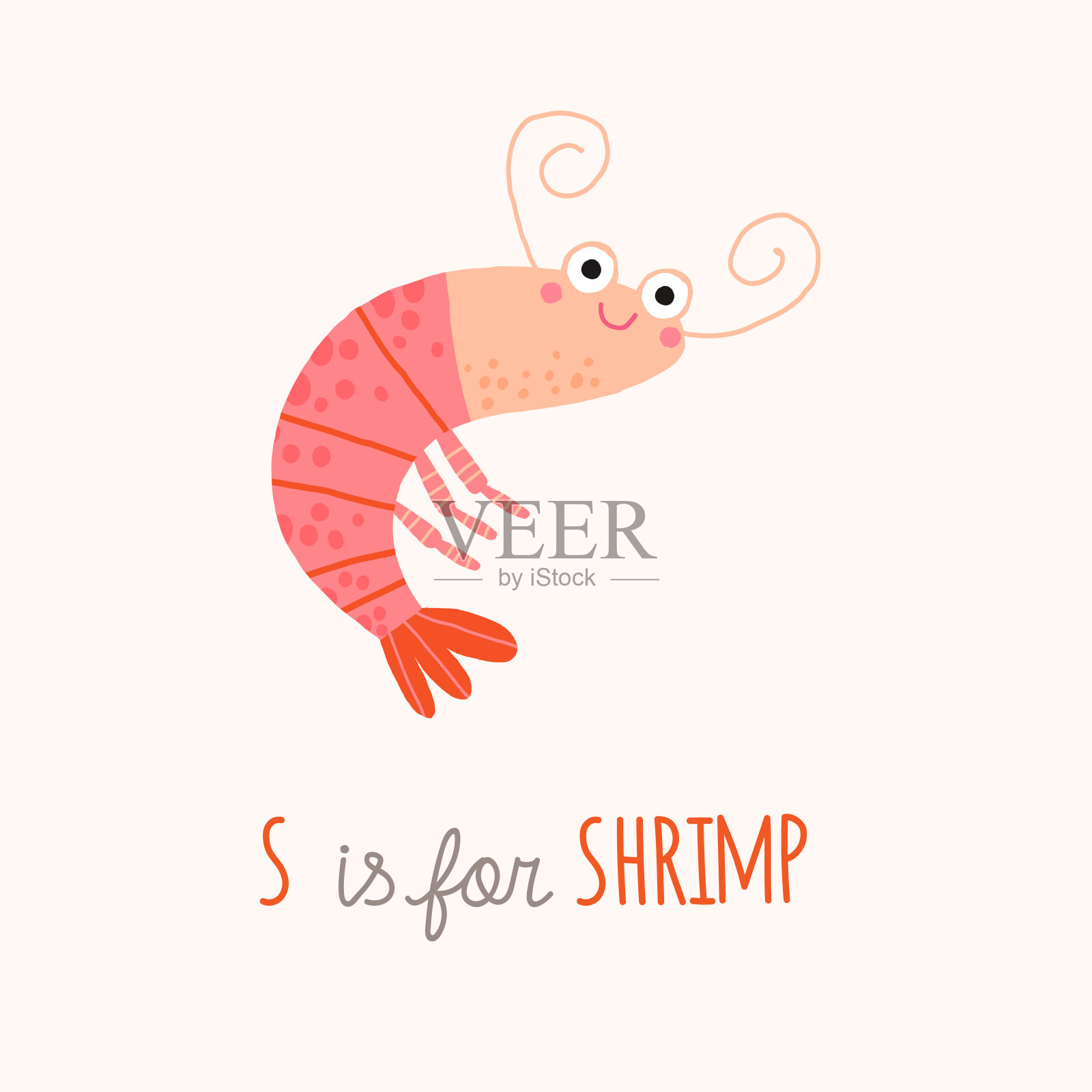 可爱的虾卡通微笑。卡通clipart10手绘插图孤立的白色背景。插画图片素材