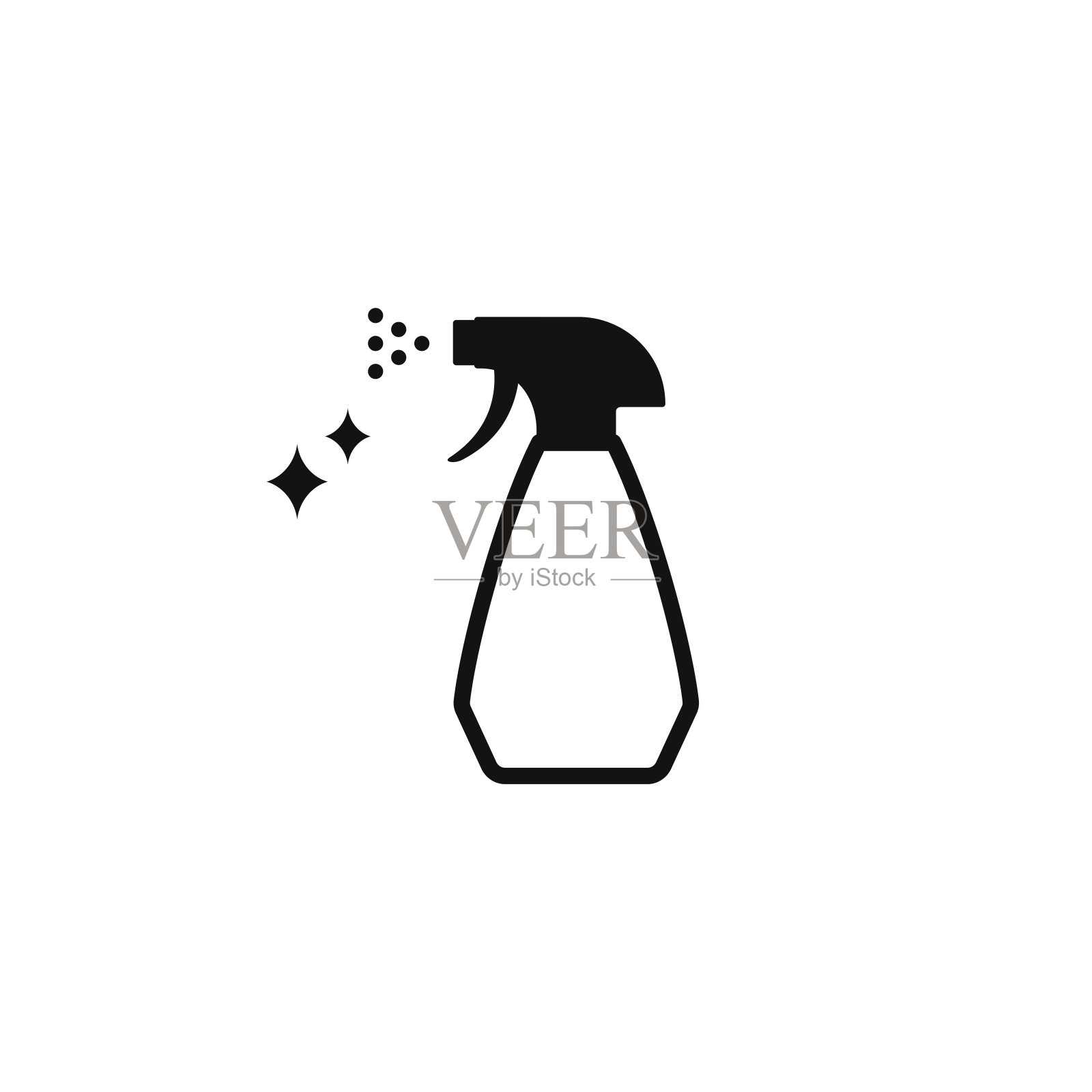 清洁剂或清洁剂喷雾黑色孤立矢量图标。插画图片素材