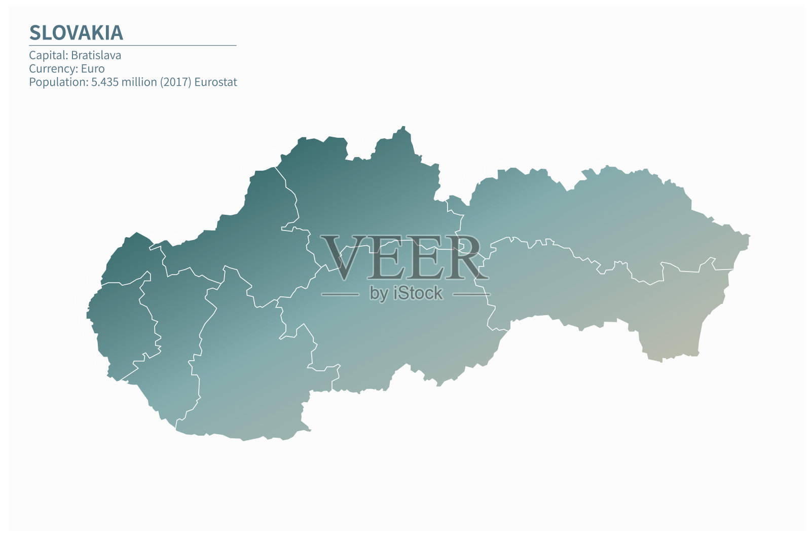 斯洛伐克的地图。欧洲斯洛伐克的矢量地图插画图片素材