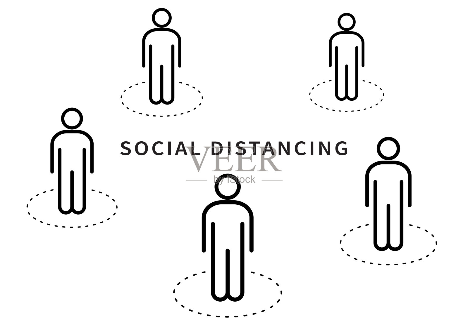 社会距离。人与人之间保持距离，避免传播COVID-19病毒。保持1-2米的距离。矢量图插画图片素材