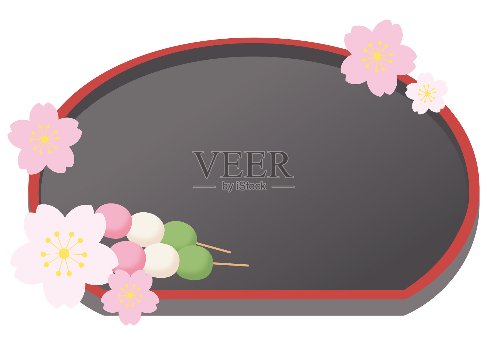 三色饺子，在日本，三相子团子和日本餐具黑色盘套插画图片素材