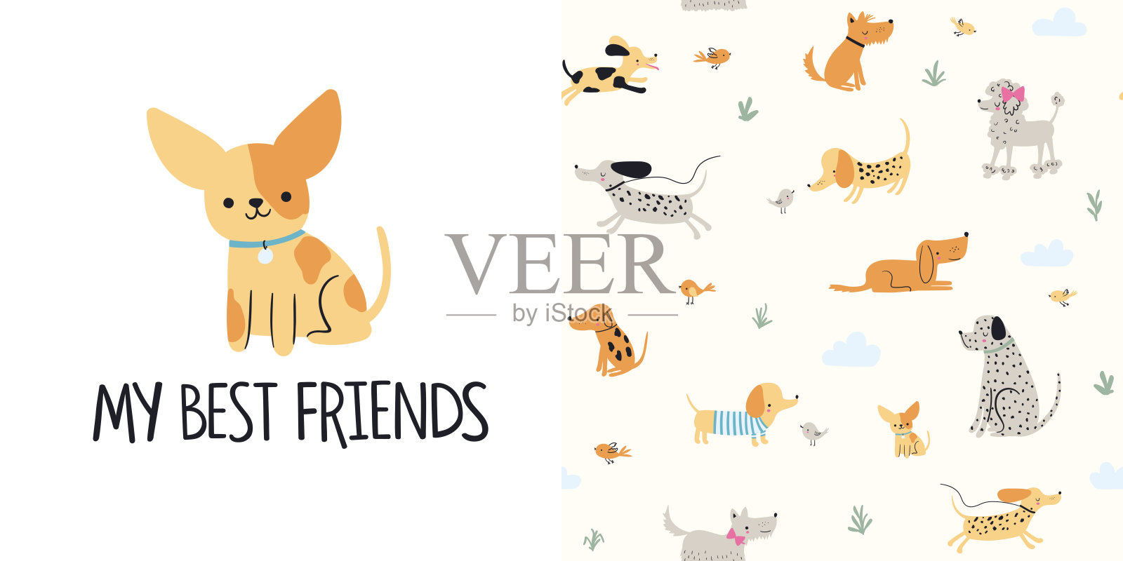 可爱的狗。无缝图案和t恤设计的孩子插画图片素材