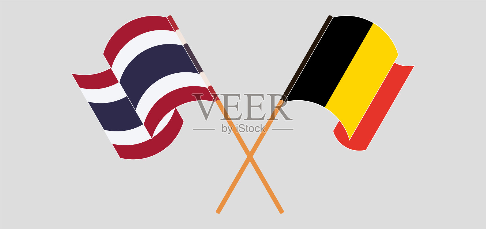 交叉挥舞比利时和泰国国旗插画图片素材