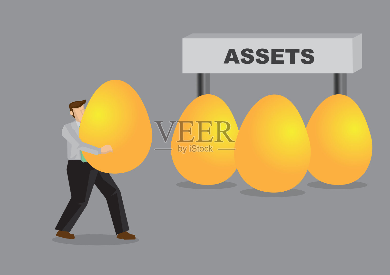 卡通人与金蛋资产矢量插图插画图片素材