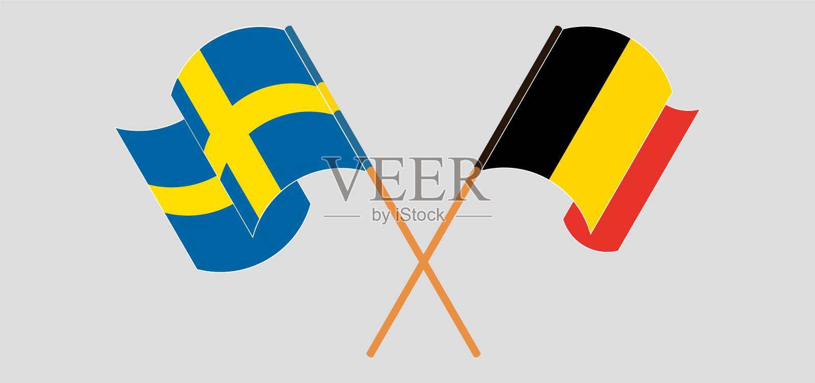 交叉挥舞比利时和瑞典国旗设计元素图片