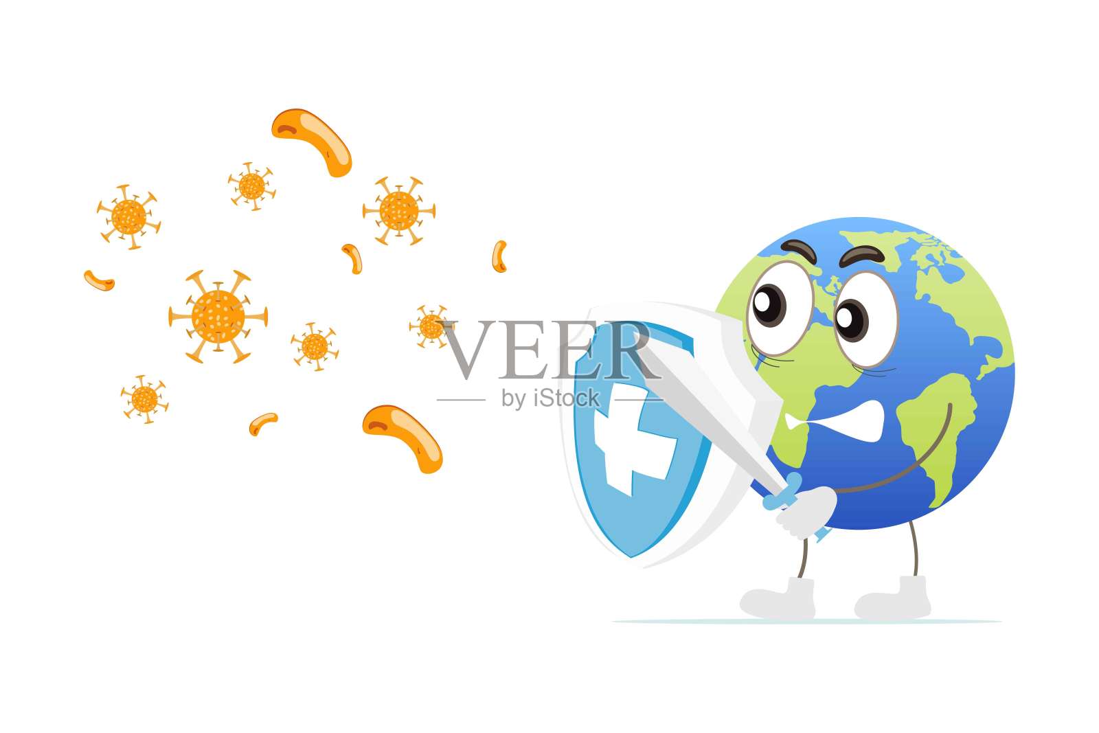 绘制针对covid-19冠状病毒的矢量图。治疗冠状病毒。地球与病毒的概念相悖。冠状病毒疫苗的概念。2019年底,ncov。插画图片素材