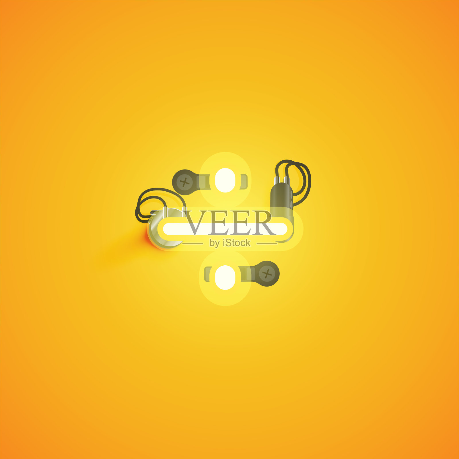 黄色现实霓虹灯角色与电线和控制台从字体，矢量插图插画图片素材