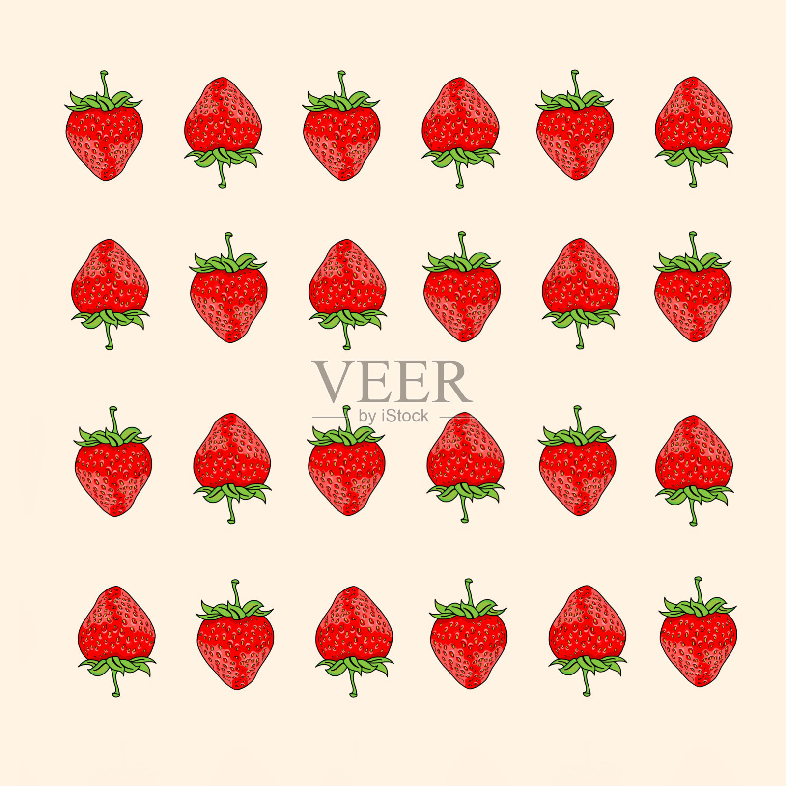 粉红色背景上的夏季草莓图案插画图片素材