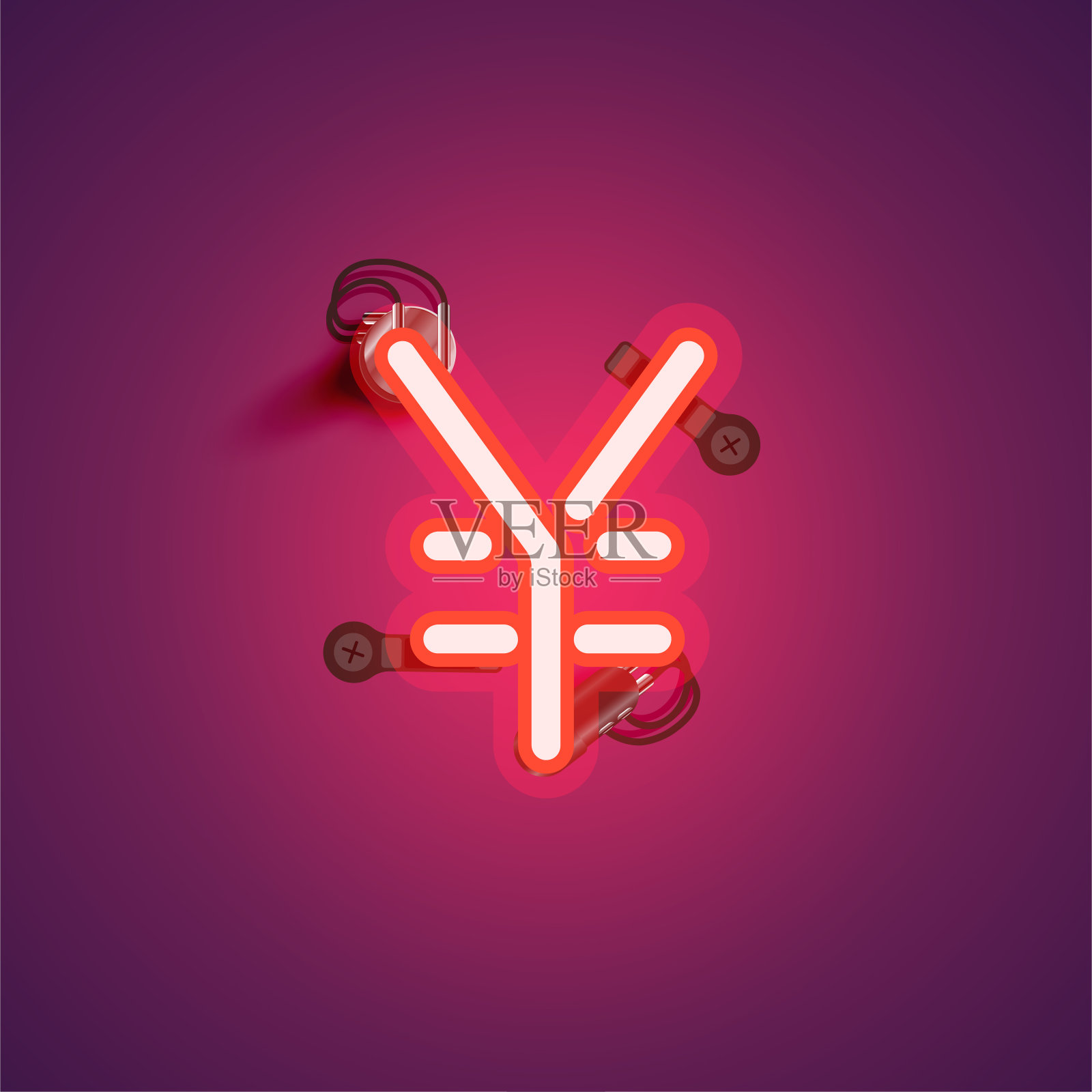 红色现实霓虹灯角色与电线和控制台从字体，矢量插图插画图片素材