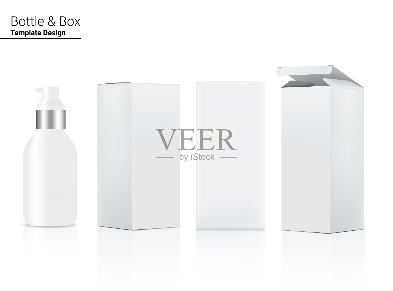 泵光滑瓶模拟逼真的化妆品和三维盒子美白护肤和抗皱商品在白色背景插图。医疗保健和医疗概念设计。插画图片素材