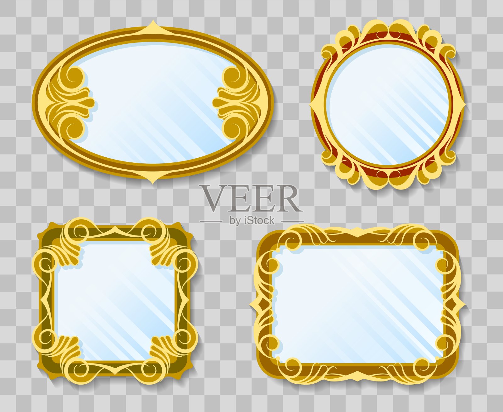 金色的装饰镜子在透明的背景插画图片素材