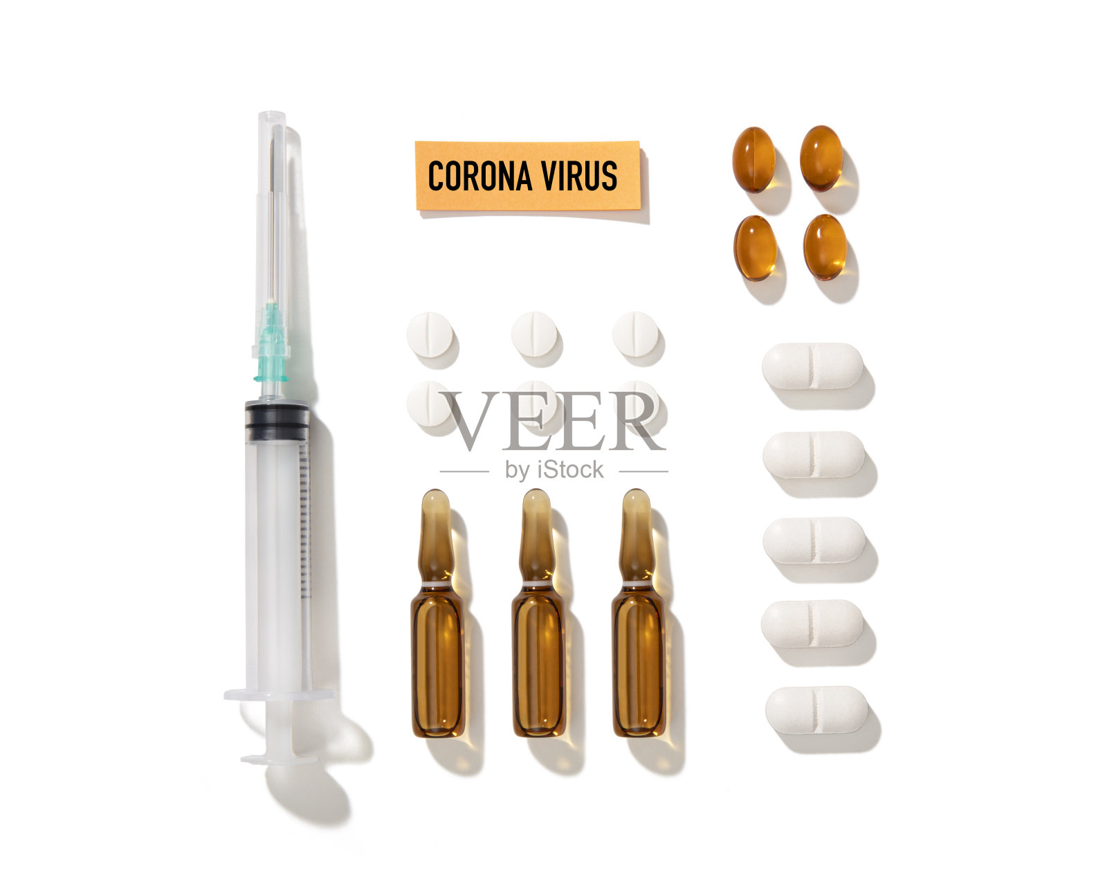 Covid-19、冠状病毒、2019-nCoV，白色背景上的医疗设备照片摄影图片