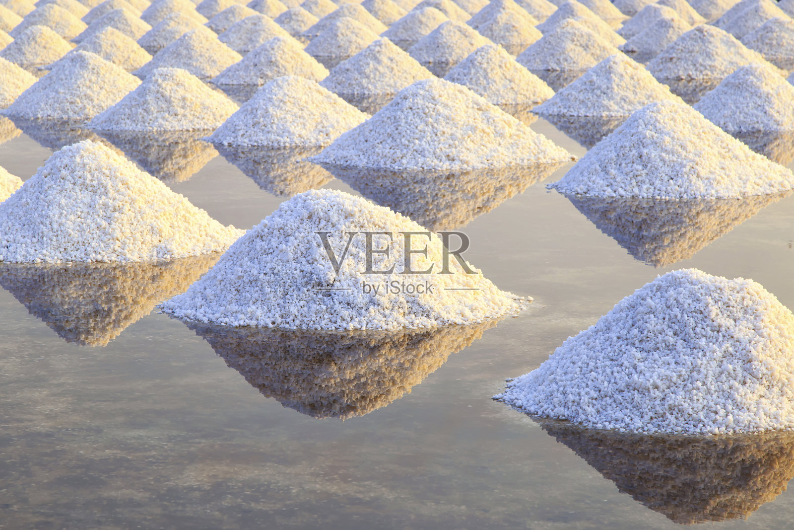 海盐在盐田里。照片摄影图片