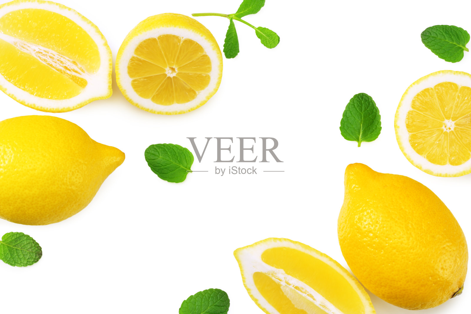 切片柠檬孤立在白色背景。俯视图照片摄影图片