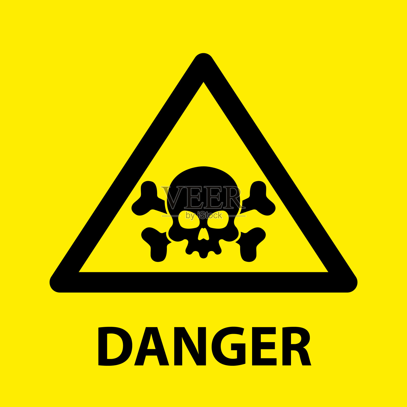 黄色背景上有骷髅和交叉骨头的三角形危险图标插画图片素材