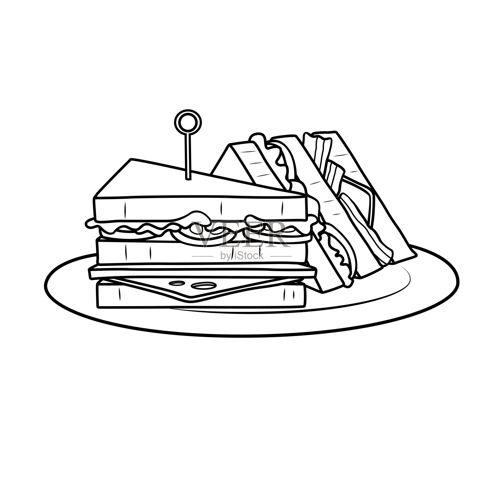 矢量插图的三明治孤立在白色背景上的儿童着色活动工作表/工作簿。插画图片素材