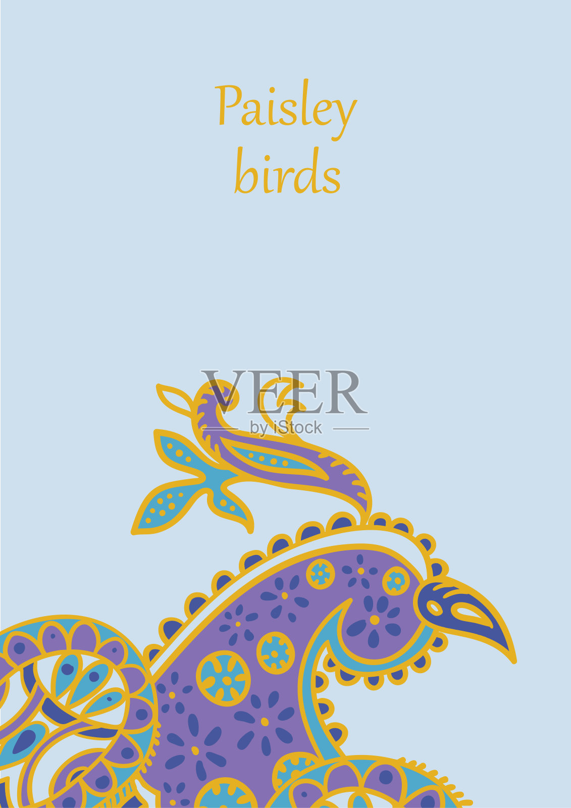 矢量卡片模板与鸟在佩斯利风格插画图片素材