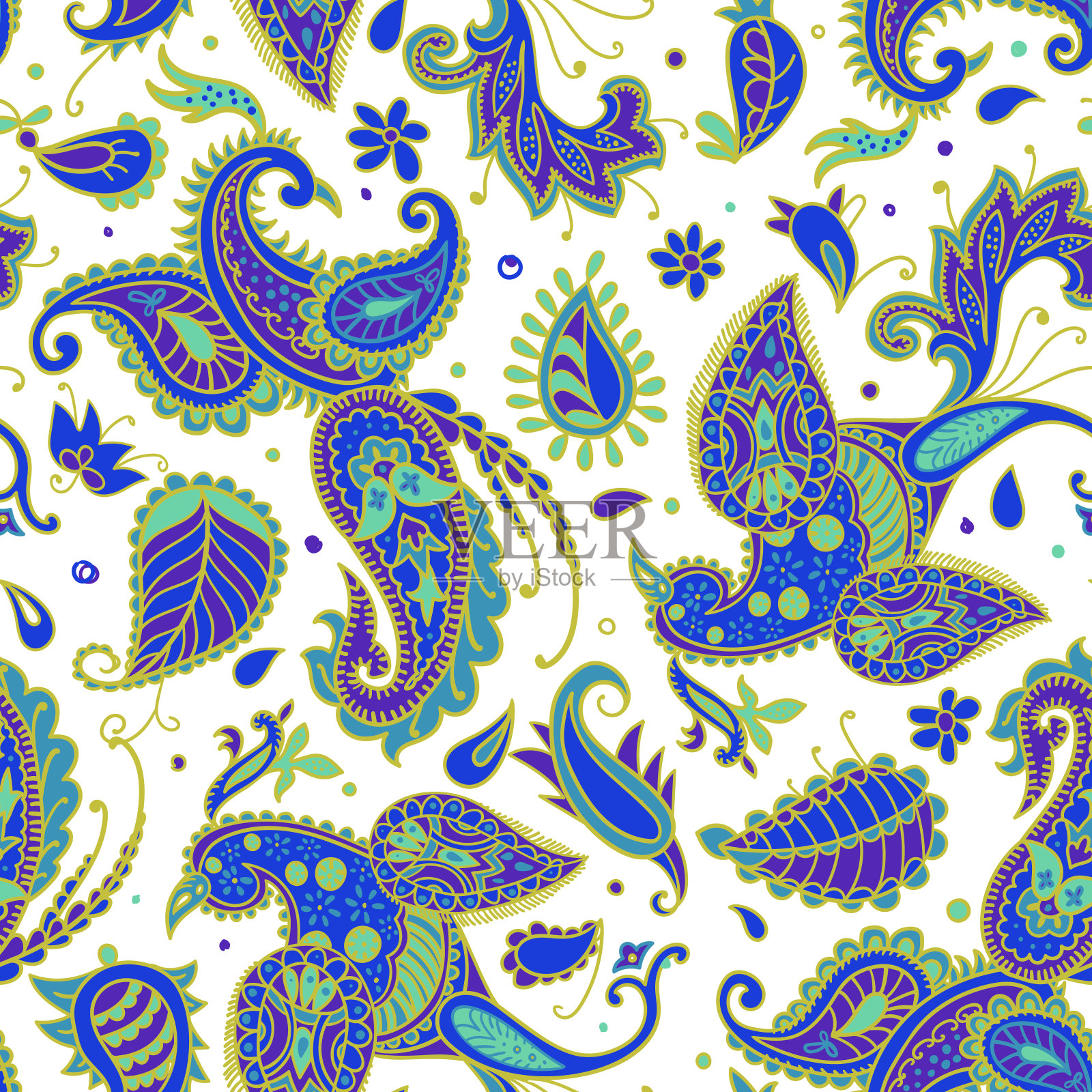 矢量无缝佩斯利模式。插画图片素材