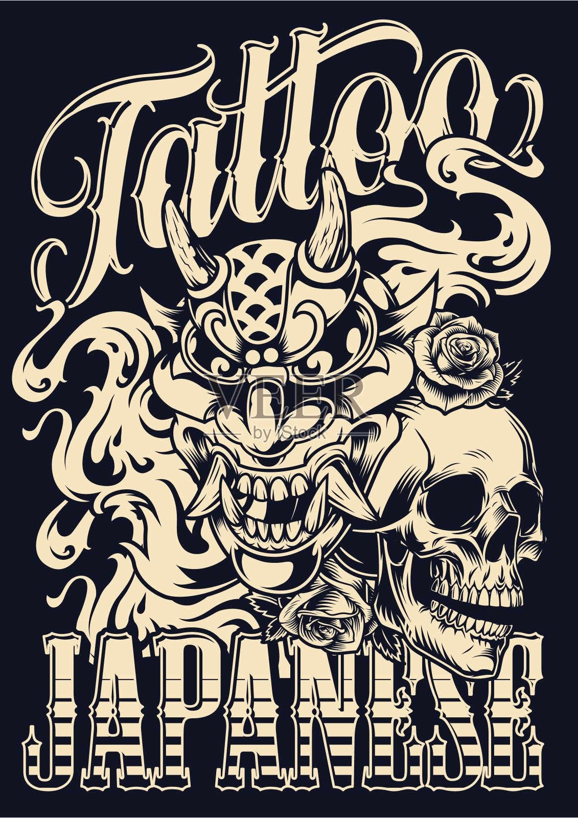 老式日本纹身海报插画图片素材