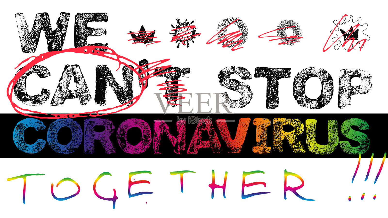 海报-我们可以一起阻止冠状病毒，载体EPS10插画图片素材