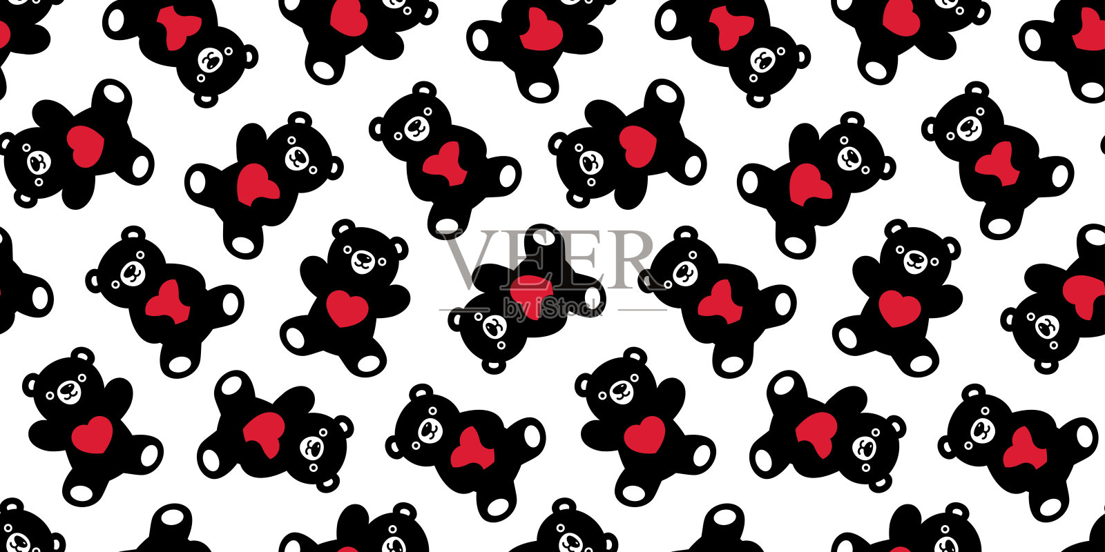 熊无缝图案心形情人矢量北极熊泰迪拥抱卡通围巾孤立重复墙纸瓷砖背景涂鸦插图设计插画图片素材