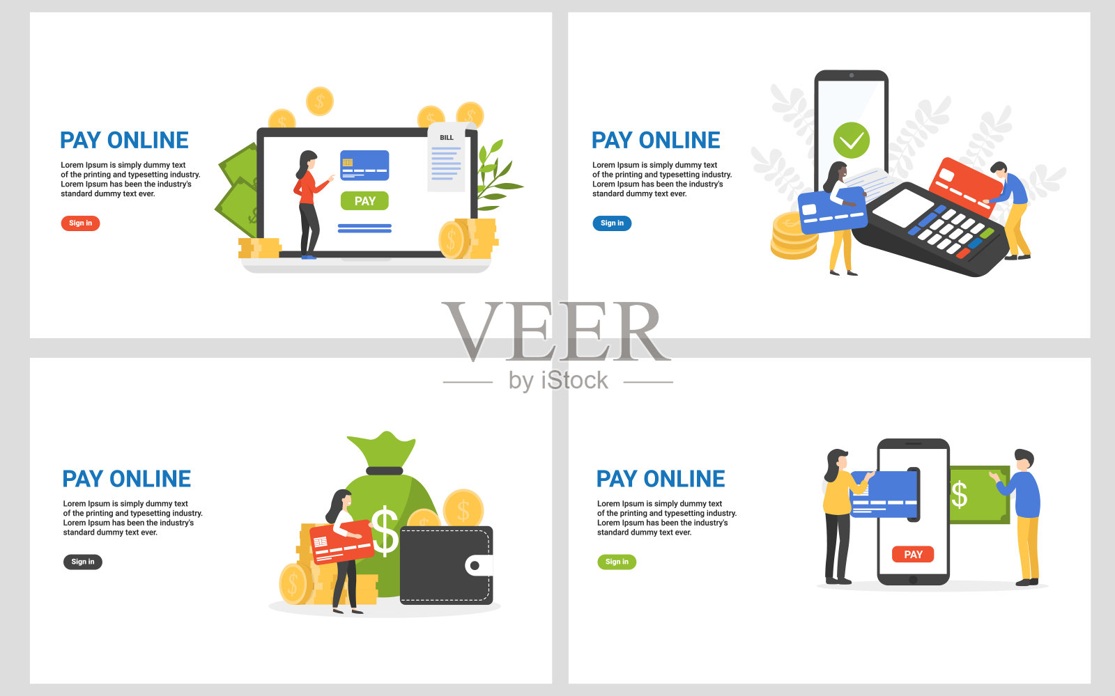 设定在线支付概念插画图片素材