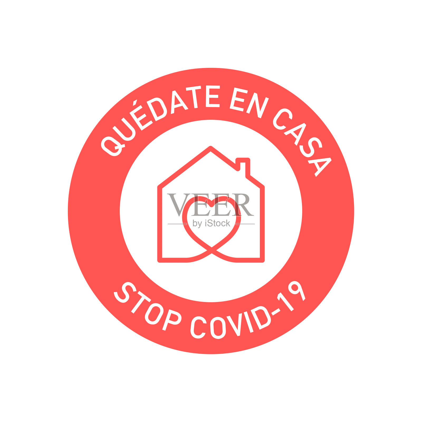 待在家里阻止用西班牙语书写的冠状病毒。插画图片素材