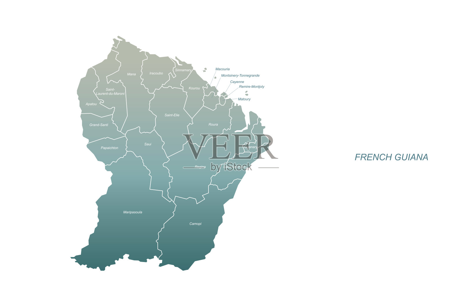 法属圭亚那地图。南美法属圭亚那矢量地图插画图片素材