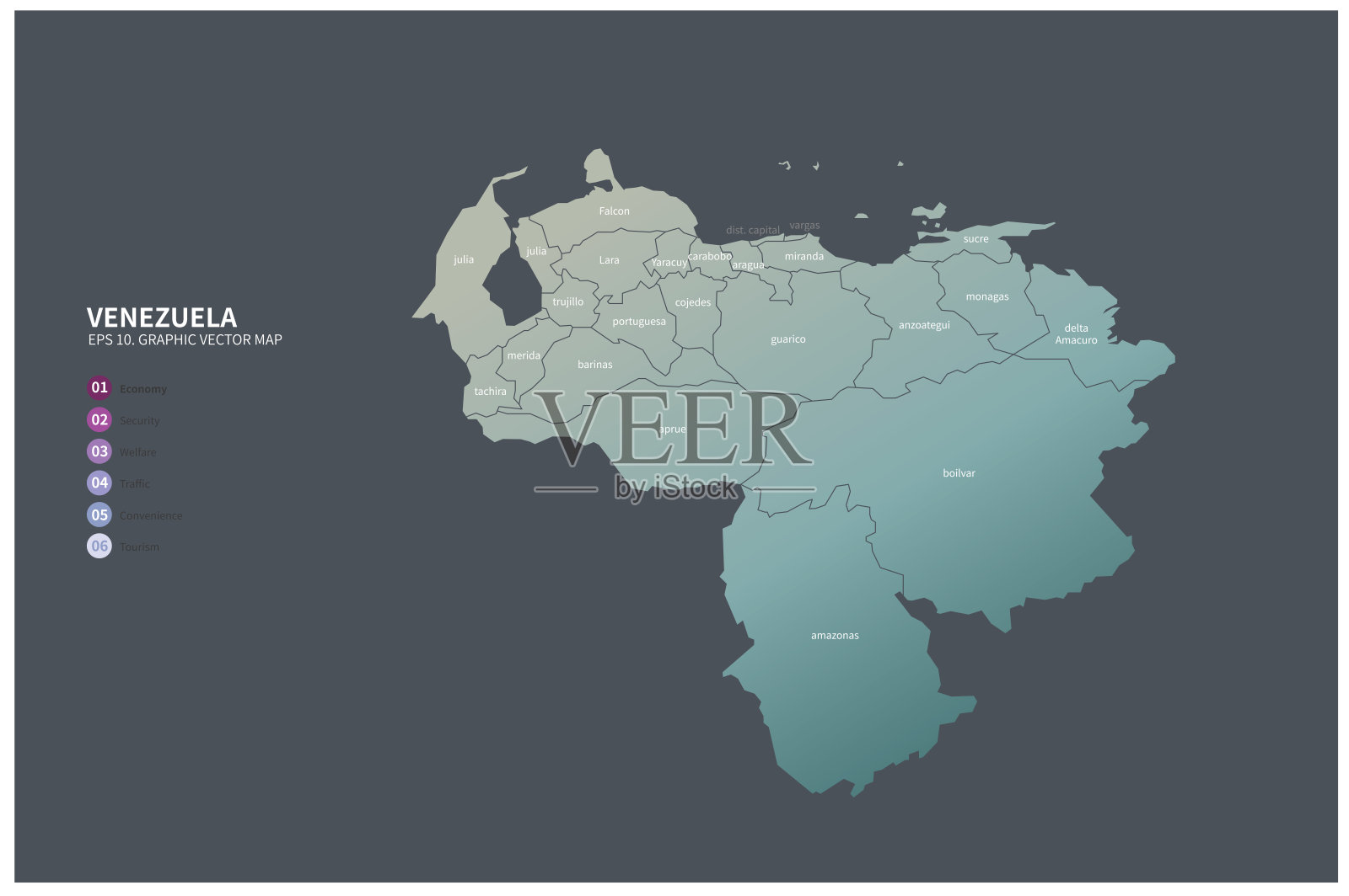 委内瑞拉的地图。南美委内瑞拉矢量地图插画图片素材