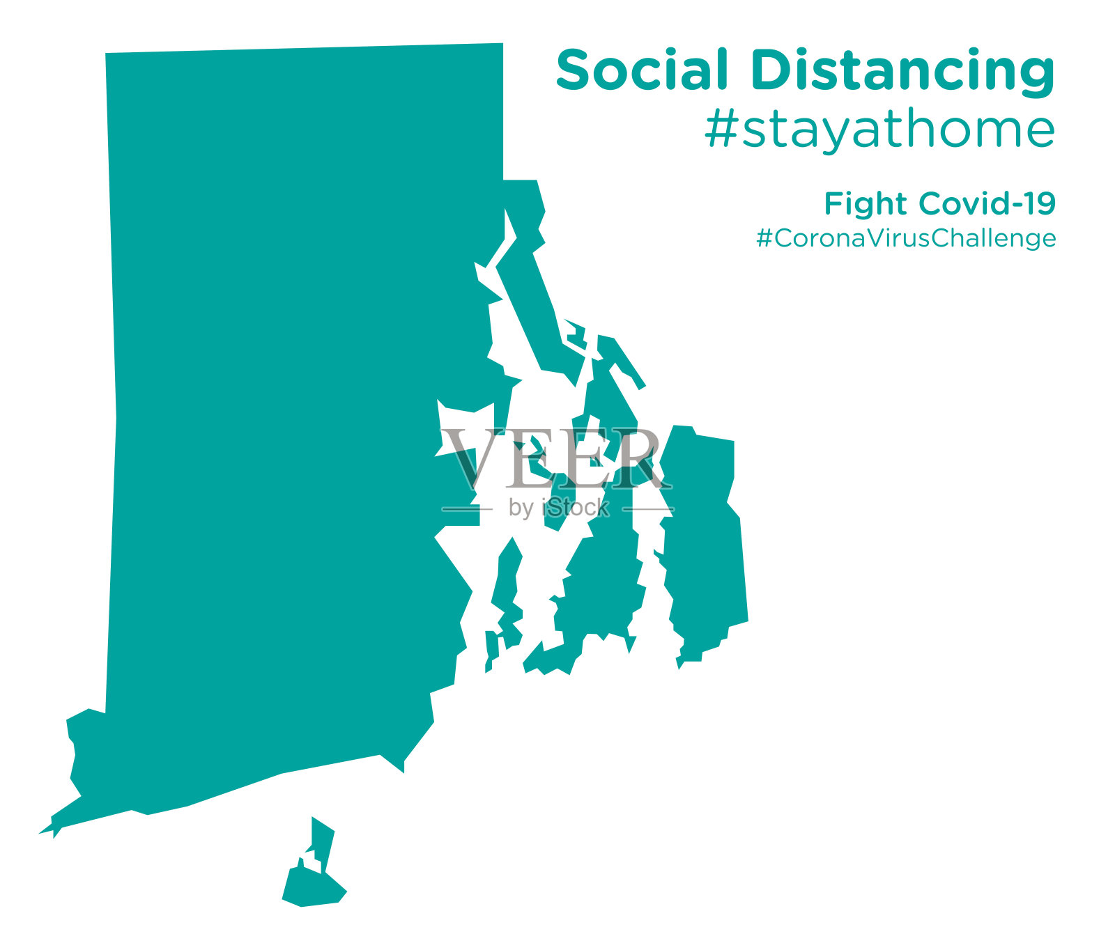 罗德岛州地图上有居家社交距离标签插画图片素材