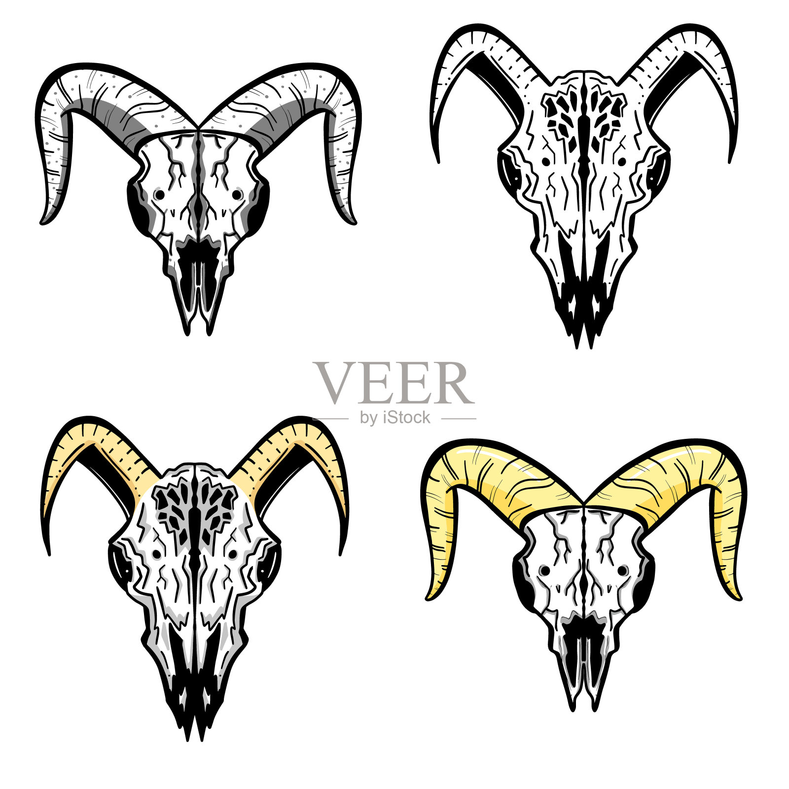 想象手绘动物头骨纸箱标志插图矢量插画图片素材