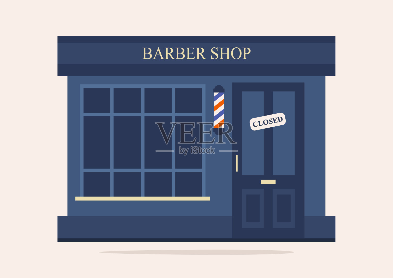 理发店外，美发厅，关门的招牌，空荡荡的，没有人插画图片素材