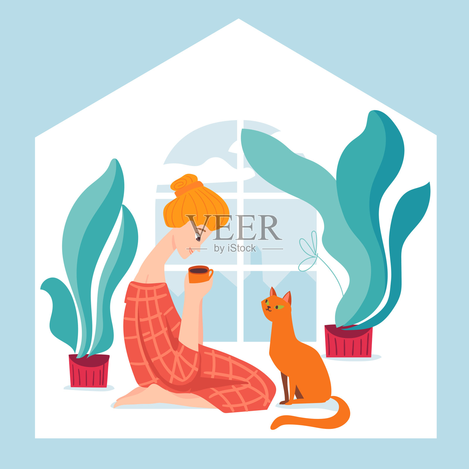 居家病媒检疫插图与居家女子共度时光设计元素图片