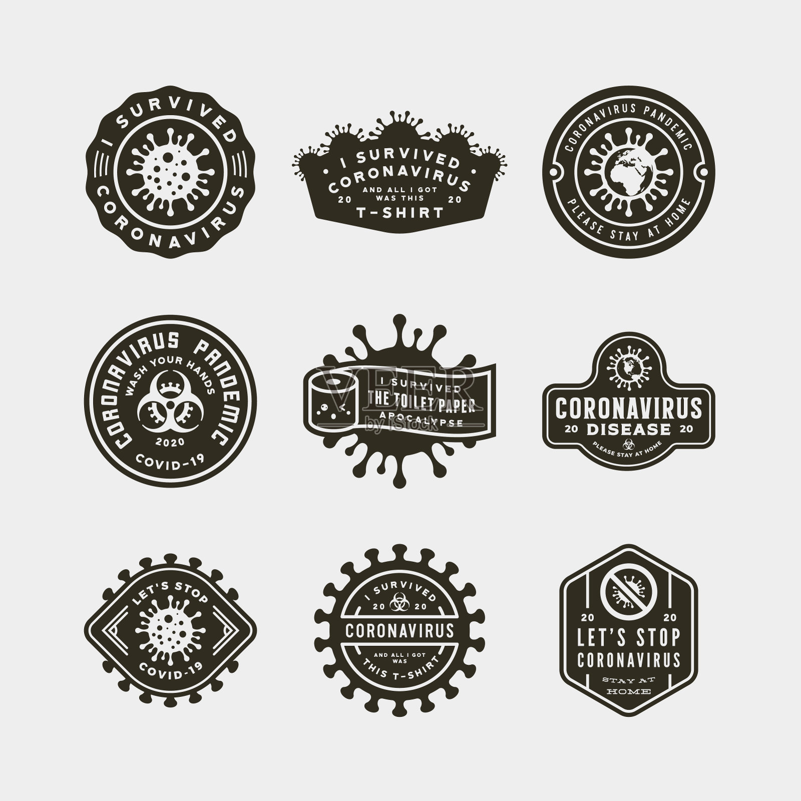 冠状病毒大流行徽章。健康和医疗媒介说明。t恤设计概念。插画图片素材