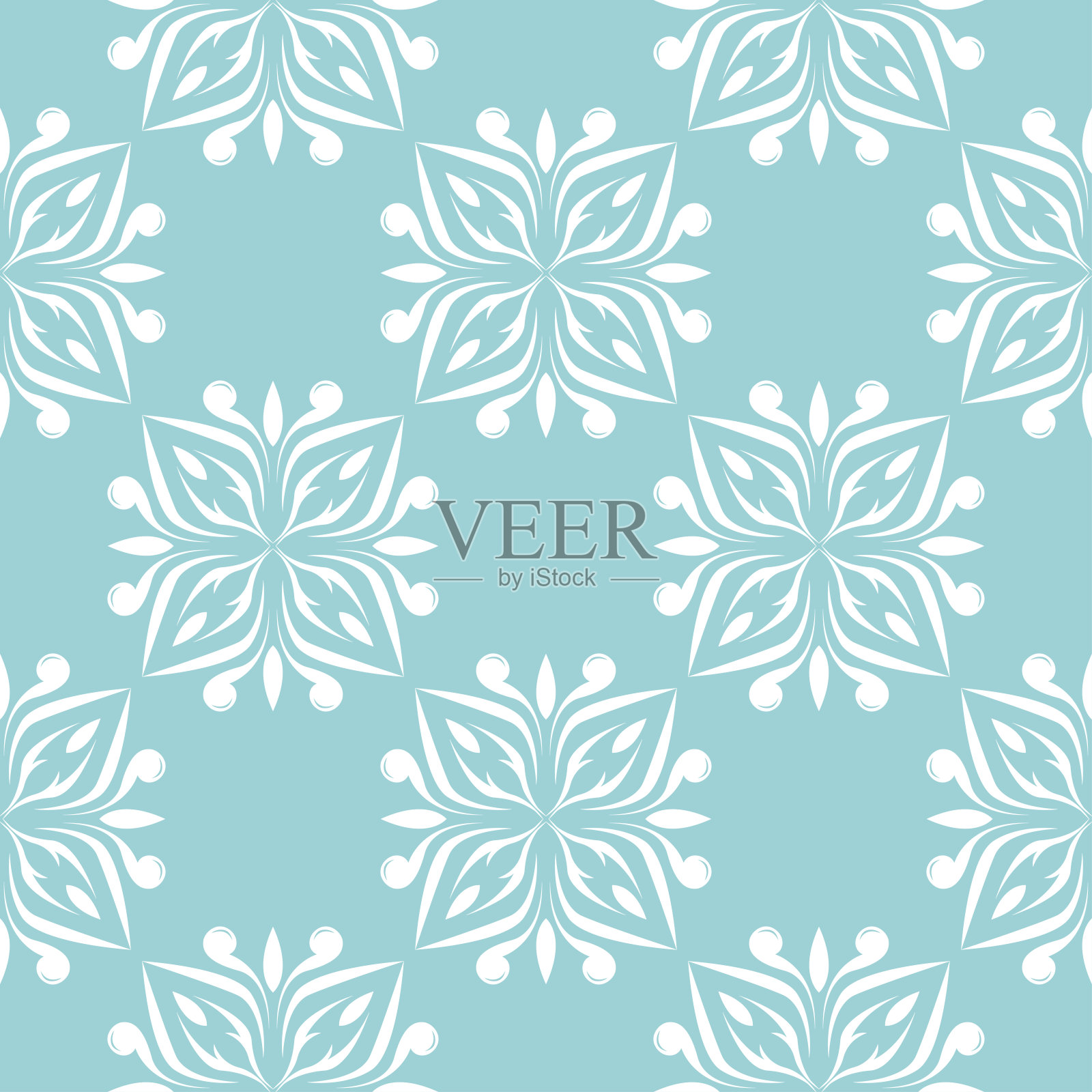 花卉无缝模式。蓝底白花插画图片素材