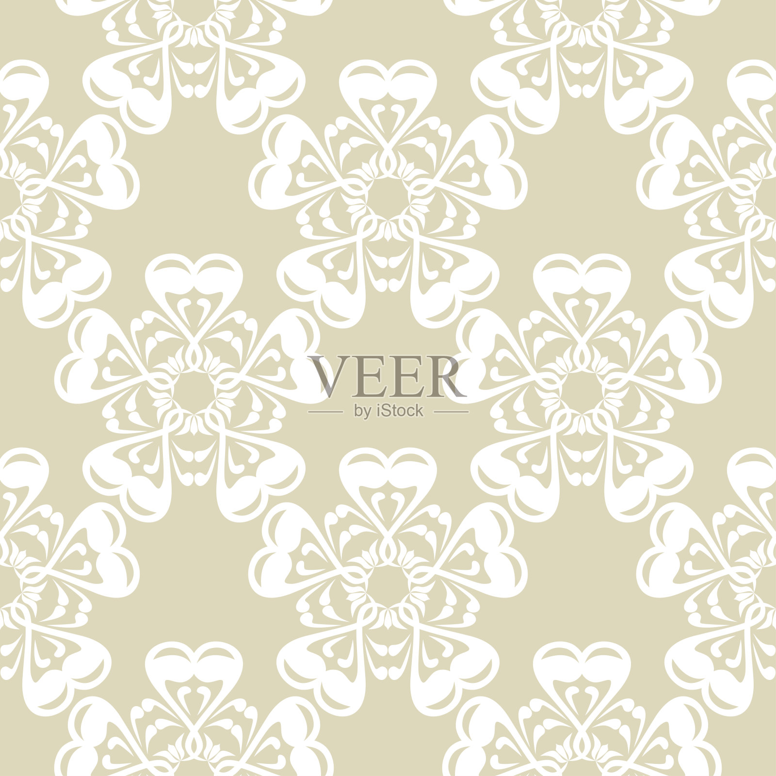 花卉无缝模式。橄榄绿背景上的白花图案插画图片素材