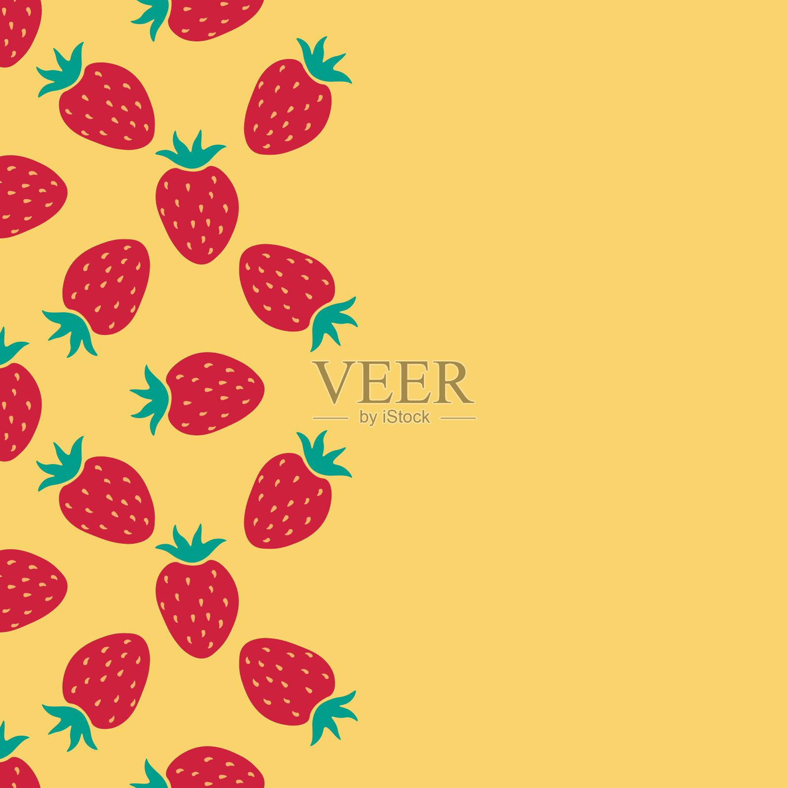 卡片与卡通红草莓和空的空间。无缝边框草莓的背景。水果的背景。插画图片素材