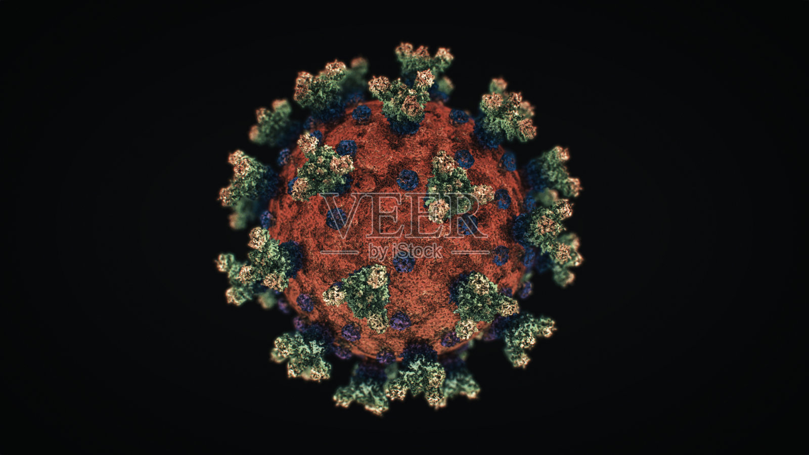 分离的真实的冠状病毒Covid-19分子在白色照片摄影图片