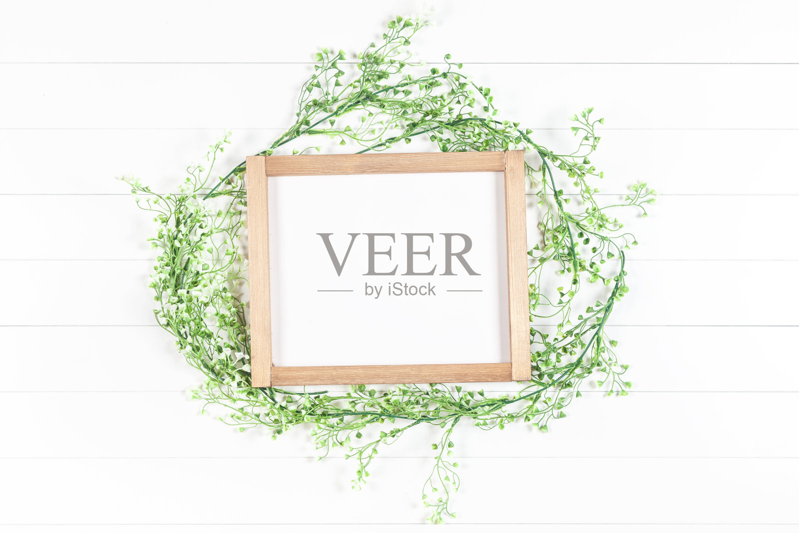 木框架模型与绿色植物在一个明亮的背景照片摄影图片