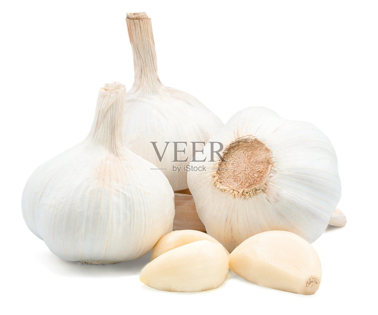 大蒜孤立在白色背景与修剪路径照片摄影图片