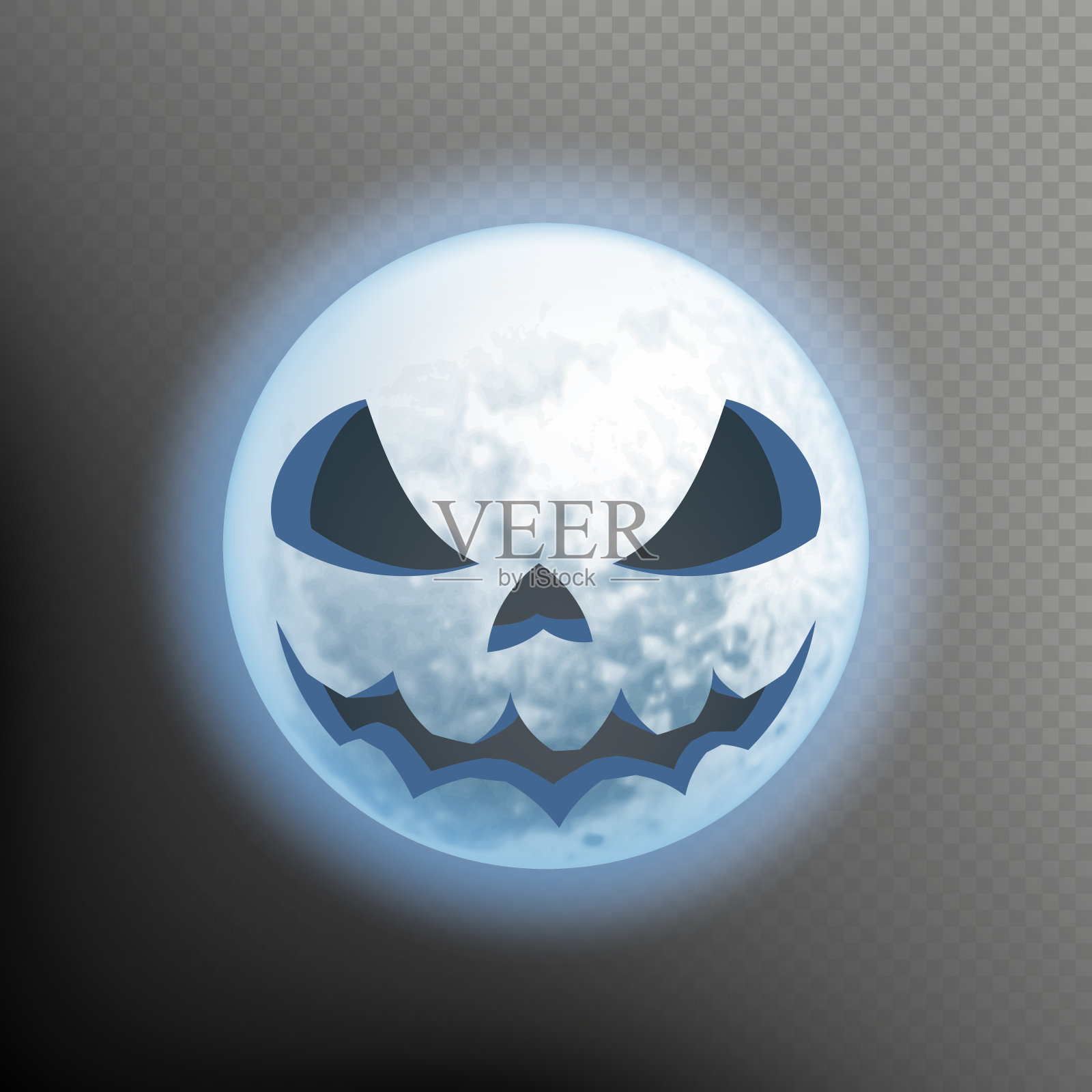 万圣节明信片与不祥的月亮。月球上的可怕面孔。孤立在透明背景上。每股收益10插画图片素材