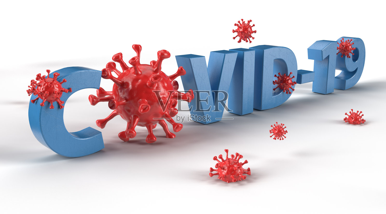 COVID-19字与病毒细胞(剪切路径)照片摄影图片