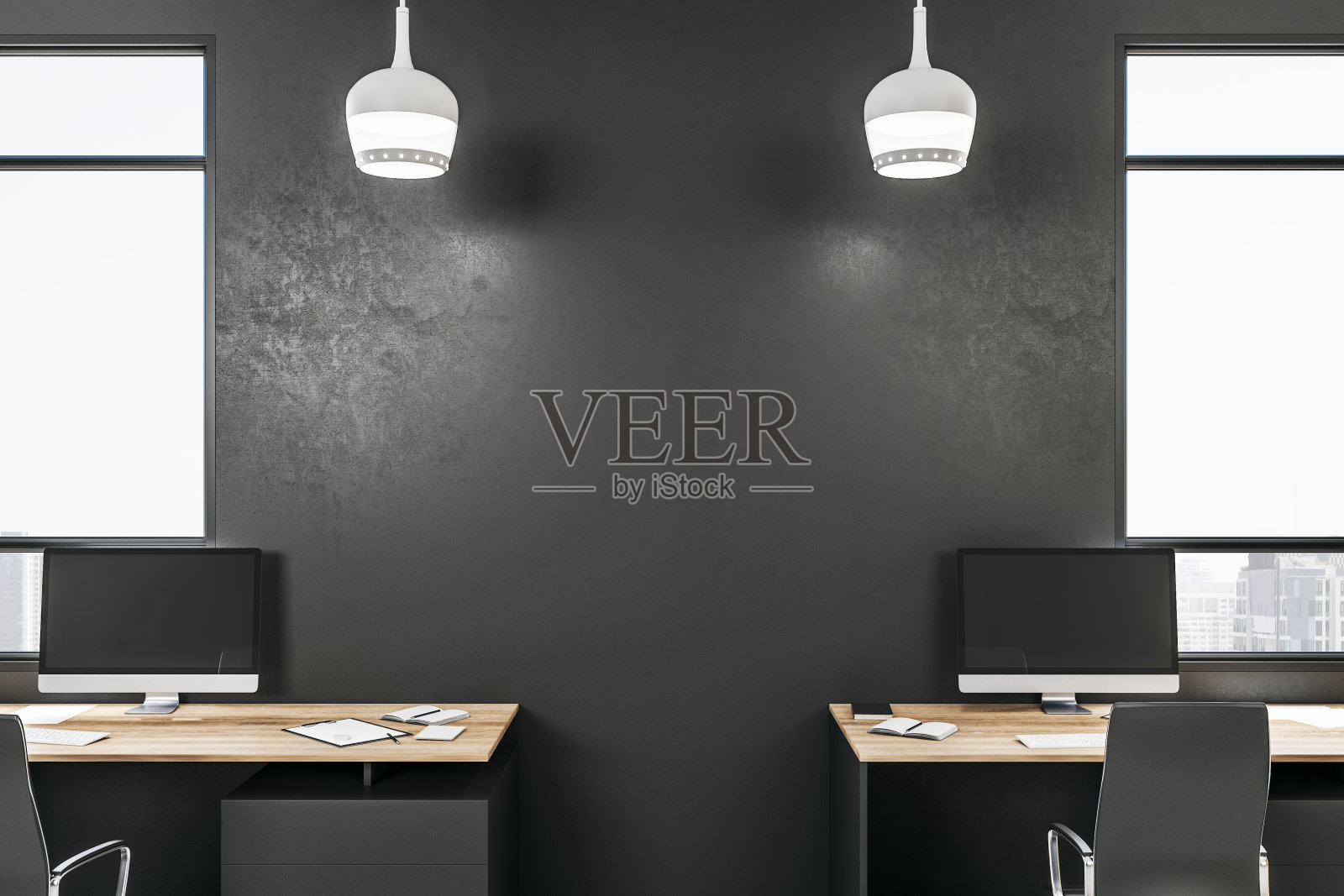 与电脑共同工作办公室内部照片摄影图片