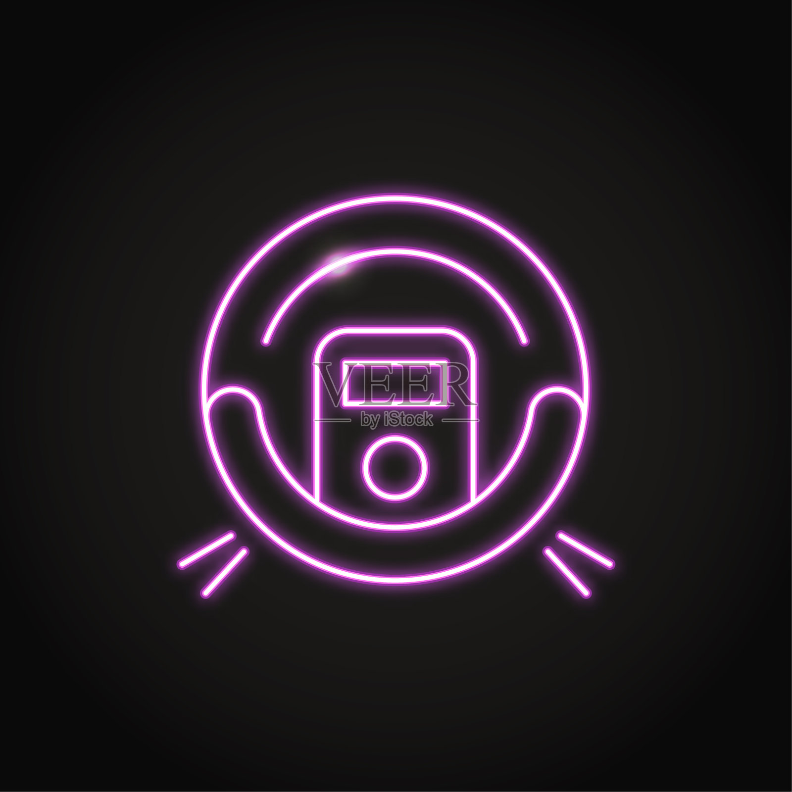 霓虹灯机器人吸尘器图标在线条风格插画图片素材